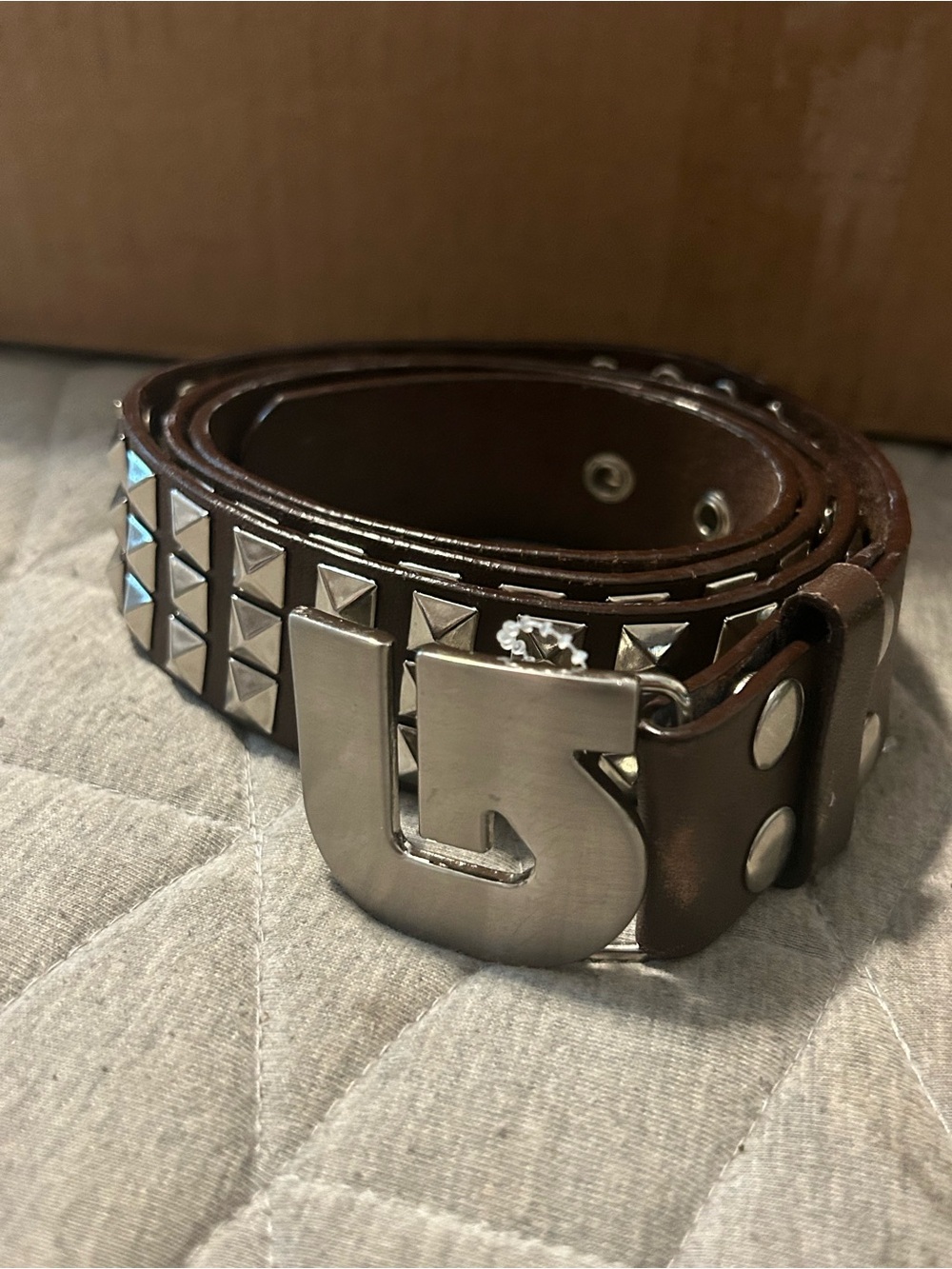 Burton Studded Brown Leather Belt with Silver Buckle